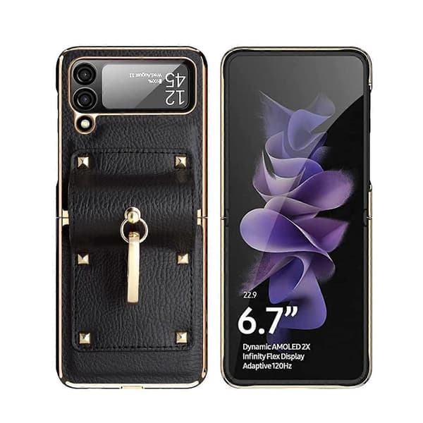 Protective PC Leather Case Compatible with Samsung Galaxy Z Flip 4 with Stand