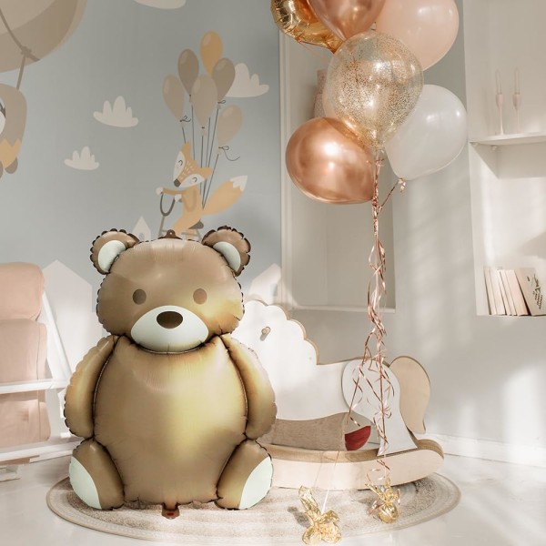 4D 35'' Store brune bjørneballoner Tegneserie Teddy Bear festartikler, 4 pak matte bjørn Helium Mylar folie balloner til Jungle Woodland