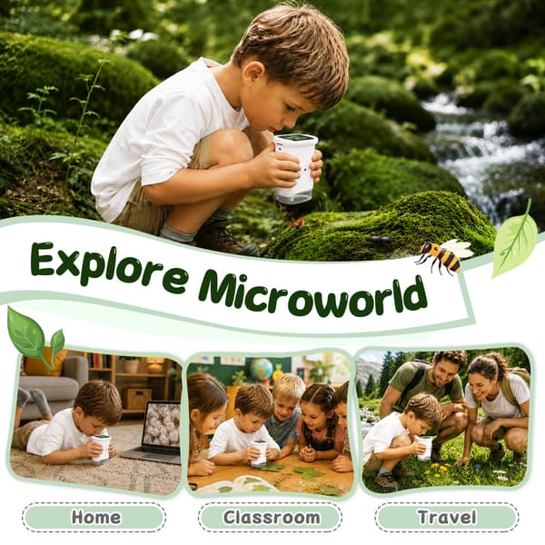 SEEKID Microscope for Kids 200-1000X, STEM Toy Science Kit for Kids (White)