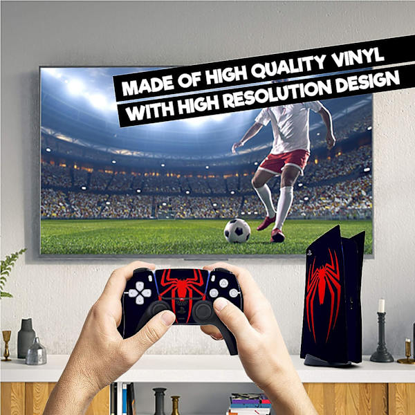 Ps5-skall rød edderkoppbeskyttende omslag vinylklistremerker for Sony Playstation 5 Disk-versjonkonsoll og to Dual Sense 5-klistremerker, Miles
