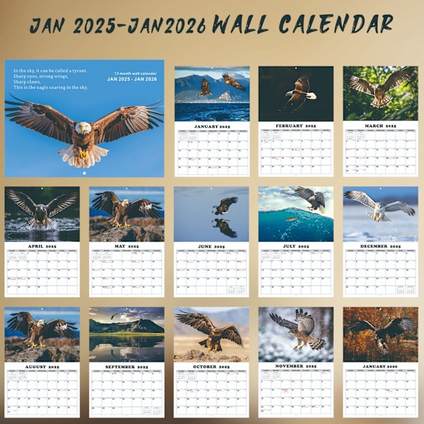 2025 Engelsk Væghængt Kalender A3 Størrelse Husky Hund Amerikansk Ørn Månedskalender med tema