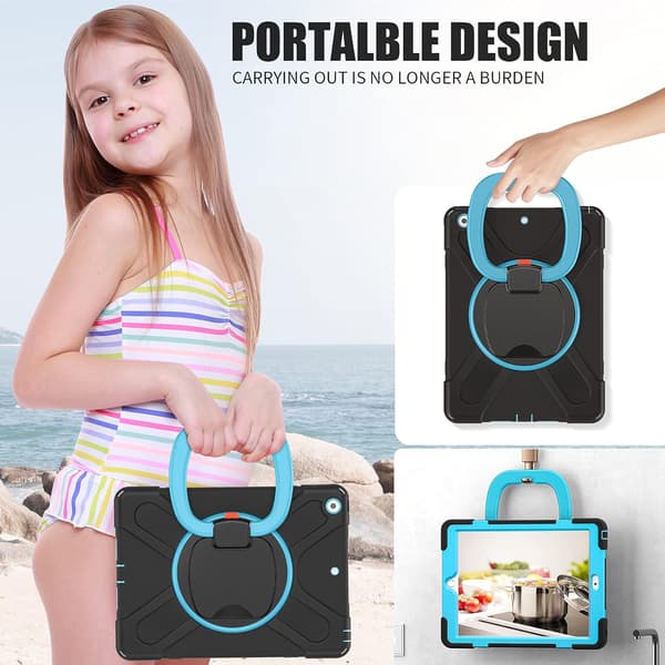 iPad 9th/8th/7th Generation Case, iPad 10.2 Case 2021/2020/2019 with Pencil Holder, Stand, Handle and Shoulder Strap Zenrich Heavy Duty