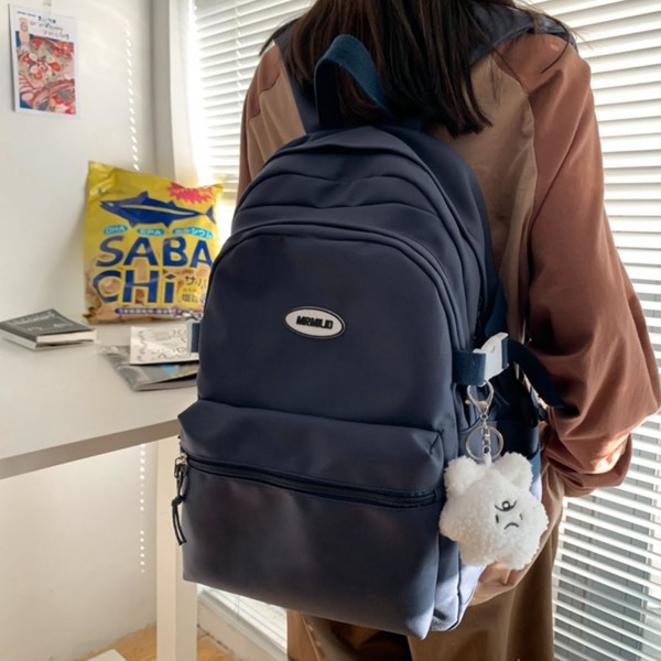 Kawaii ryggsäck med söta tillbehör Casual Estetisk ryggsäck Enkel laptopväska Vattentät reseryggsäck dam, marinblå, ryggsäckar
