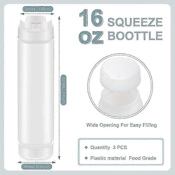 6 st 16 Oz inverterade plastflaskor, påfyllningsbar spets stor ventil dispenser kryddflaska för såser