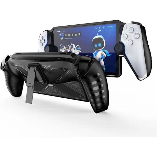 Beskyttende deksel for PlayStation Portal, med stativ, hardt skallbeskytter for konsollhåndholdt, spillmaskin anti-støv tilbehør (svart)