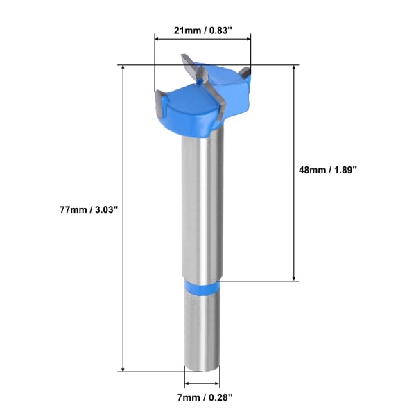 Forstner bor 21mm, Wolframcarbid træhulssav augeråbner, træbearbejdning hængselhulboring borbit cutter (blå, grå)