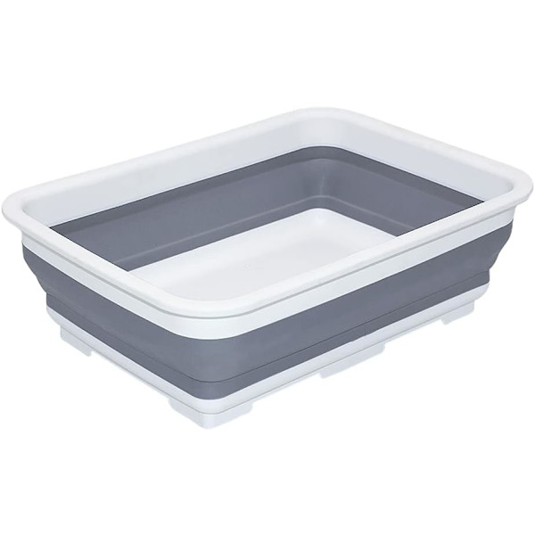 2,6 Gal (10L) Sammenklappelig Opvaskebalje til Opvask, Pladsbesparende Multifunktionel Sammenklappelig Vask, Køkkenopbevaringsbakke (Grå-Rektangel)