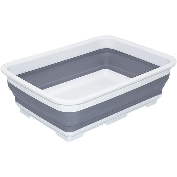 2,6 Gal (10L) Sammenleggbar Oppvaskkum for Vasking av Oppvask, Plassbesparende Multifunksjonell Sammenleggbar Vask, Kjøkkenoppbevaringsbrett (Grå-Rektangel)