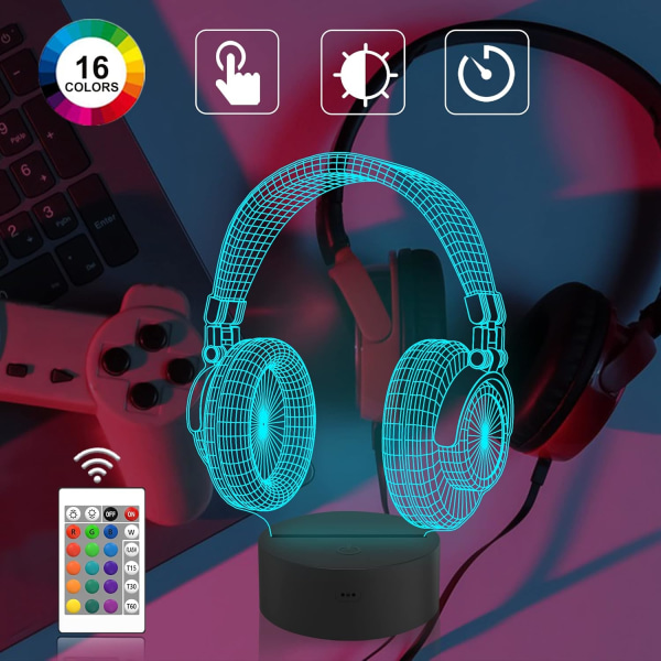 Hologram Controller 3D Nattlampa för Barn, 16 Färger & Fjärrkontroll Dimmer Kontroll Pojke Flicka Videospel Rum Tillbehör som Jul Födelsedagspresent till Barn