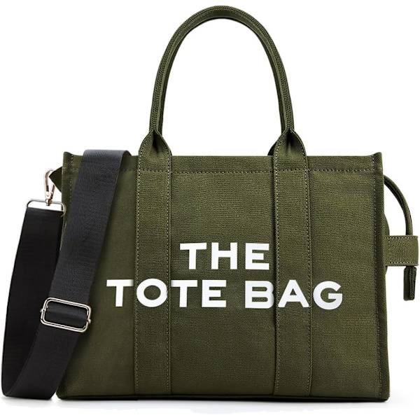 Tote taske til kvinder - Canvas tote tasker - Tykke canvas crossbody skuldertasker med lynlås og skulderrem til arbejde, skole, rejser og shopping
