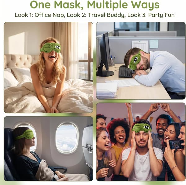 Frog Sleep Mask Funny Plush Eye Mask Adjustable Light Blocking Cover for Travel Rest