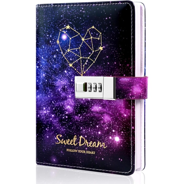 Starry Lock Leather Diary Combination Lock Journal Personal Constellation Secret Writing Journal Notebook Daily, 7.4 X 5.1 In