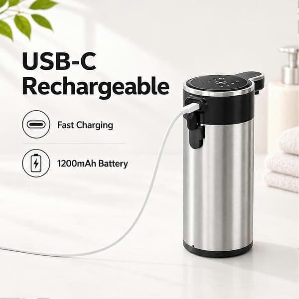 Automatisk Skummende Sæbedispenser Berøringsfri, 304 Rustfrit Stål Håndsæbedispenser, USB Genopladelig, 13,5 Oz (400 Ml)