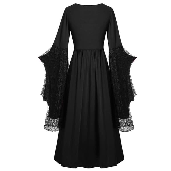 Gotisk kjole til kvinder, blondekjole til Halloween karnevalskostume sort black M