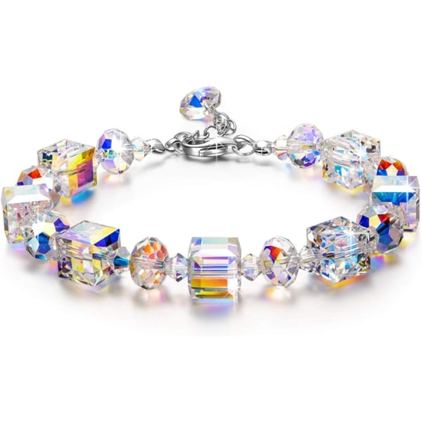 A Little Romance ♥ Sterling Silver Bracelets for Women Northern Lights Crystals Bracelet 7"+2" Extension, Packaged with Jewelry Box