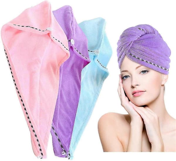 3-pack turbanhårtorkhandduk, mikrofiberhanddukar absorberande hårtorkhandduk