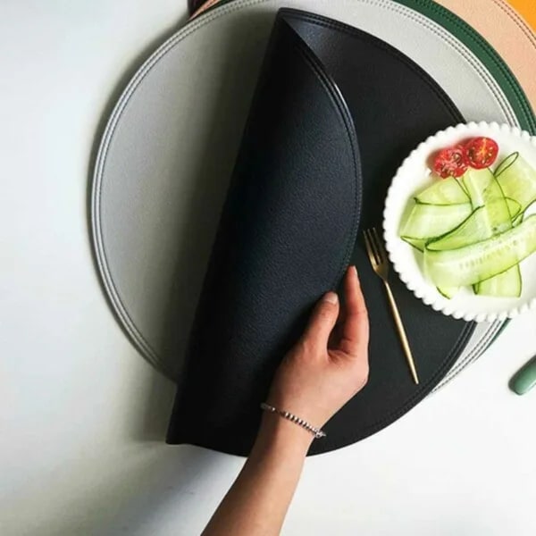 4-pack Placemats i Konstläder Runda 38x38cm Gray