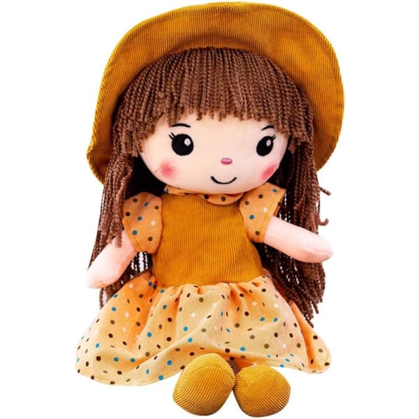 Fluffy Rag Doll Plush Stuffed Toy Soft Gifts with Hat Skirt Princess , Little Girls Sleeping Partner Companion Toys for Gifts Yellow