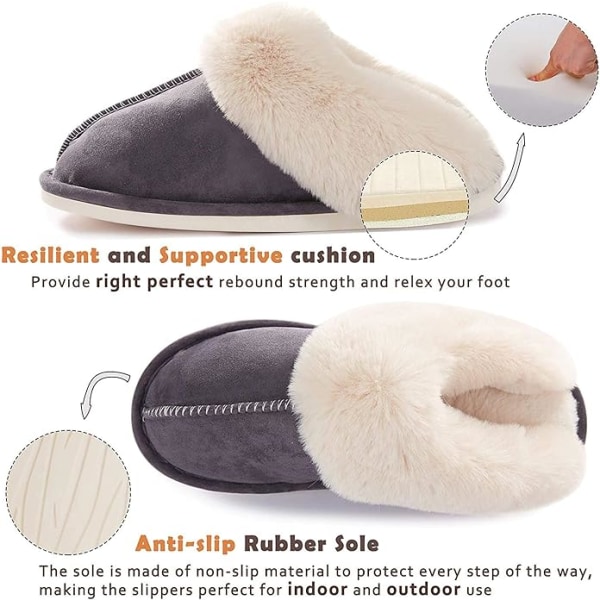 Hussko til kvinder og mænd, Fuzzy Fluffy Memory Foam Slip-on Hjemmesko Anti-Skridsikker Super Varme (Størrelse: 9-10)