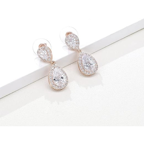 Tåardrop Cubic Zirconia Drop Örhängen Halsband Brud Smyckeset Bröllop Bal Gåvor För Brudtärna