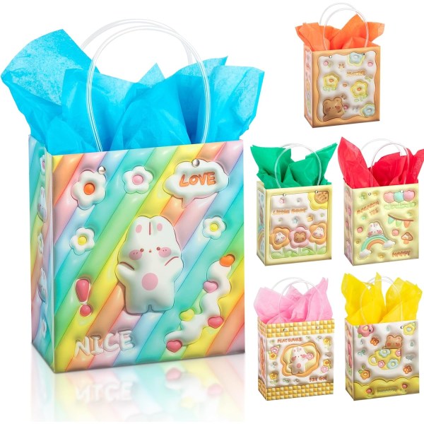 6-Piece Set of PP Party Bags with Realistic 3D Motifs for Children's Birthdays Christmas Gift Birthday Gift, including Small Gift Bags