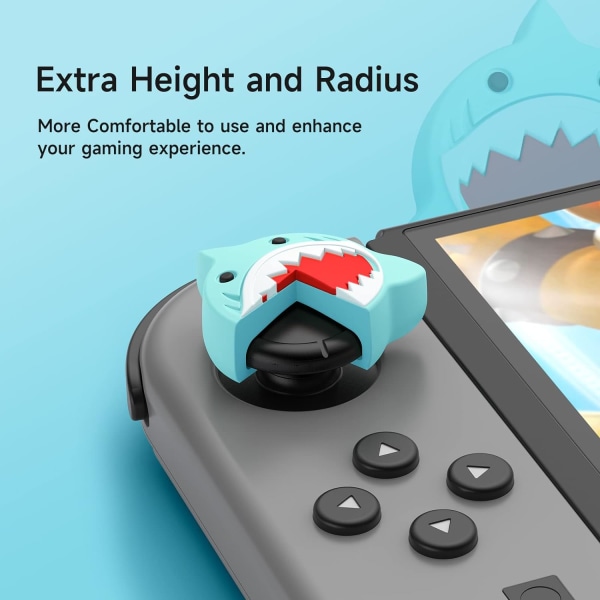 Peukalotyyny Nintendo Switchille, söpöt joystick-suojakupit 3D-kuviolla, pehmeät ja ihastuttavat analogiset silikonikupit, 4 kpl sarja Switch/OLED/Lite-laitteille, söpö hai