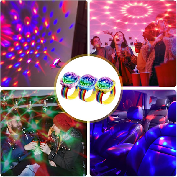 Diskokuglelys, 3 stk. mini diskokuglelys, diskokugle partylys 5 tilstande, diskokuglelys, lille diskokugle armbånd genopladeligt