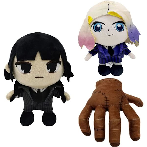 3 stk. Wednesday Adams plyslegetøj, søde Adams karakter Adams Family plysdyr, fødselsdagsgaver til fans og børn