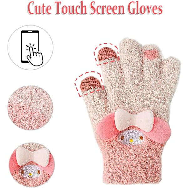 Söta Anime Vinter Touchscreen Handskar, Kawaii Varma Mjuka Elastiska Handskar för Kvinnor Flickor