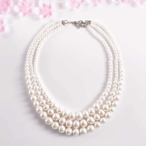 Simulert perle choker - Flerlags perle halskjede - Flerstrenget perle statement brude choker halskjede for bryllupsfest smykker 20-tallet flapper - Hvit