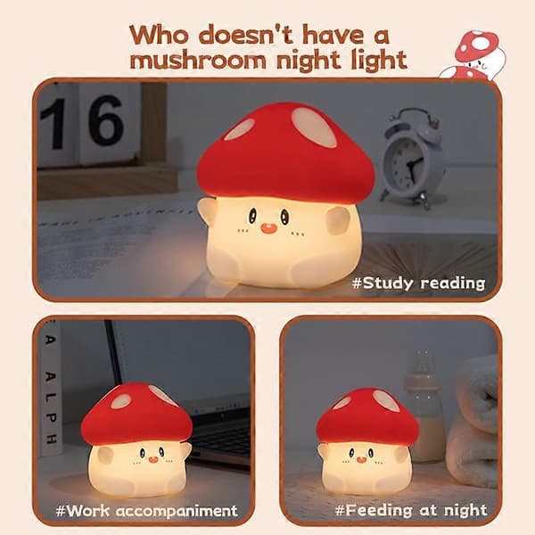 Mushroom Night Light Multi-color Silicone LED Lamp, Touch Control, Rechargeable