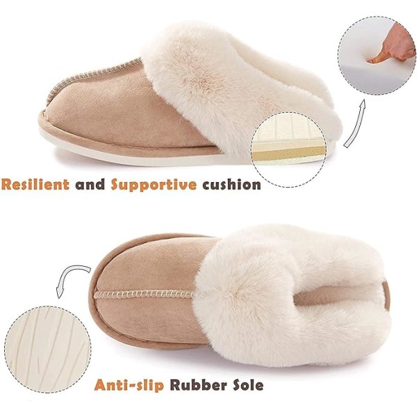 Hussko til kvinder og mænd, Fuzzy Fluffy Memory Foam Slip-on Hjemmesko Anti-Skridsikker Super Varme (Størrelse: 5-6)