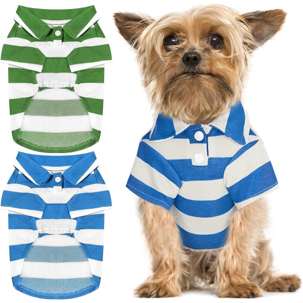 2-delade randiga hundskjortor Andas pikétröjor för små hundar Katter Flicka Pojke Valp Sweatshirts（Blå+Grön, Liten）