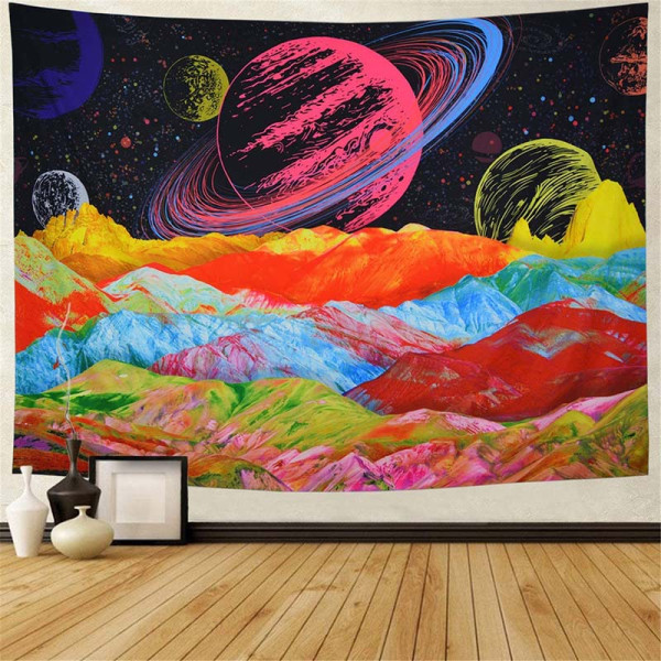 Trippy gobeläng Färgglad bergsgobeläng Psykedelisk galax rymd gobeläng Hippie vägggobeläng Fantasy planeter gobeläng Väggbonad för sovrum