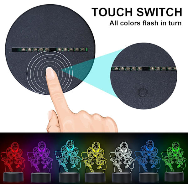 Barnleksaker 3D Nattlampa, 3D Illusion Nattlampa, LED Nattlampa Smart Touch Dimmer Lampor 7 Färgförändrande Dekorlampa, Rumsdekor, Presenter