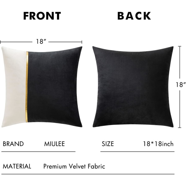 En pakke med 2 dekorative pyntepuder i fløjl, guld læder firkantede bløde ensfarvede pudebetræk, sofa pudebetræk 18 X 18 tommer sort