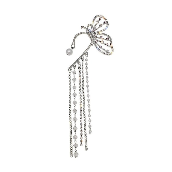 Glitrende Krystal Perle Sommerfugl Øre Cuff Clip Ørering Wrap Crawler Dame Smykker
