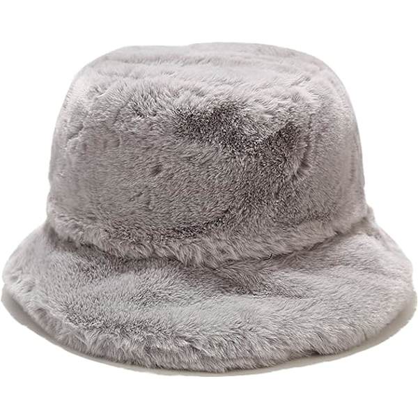 Vinterfalsk pels bøttehatt Fluffy varm hatt for kvinner menn