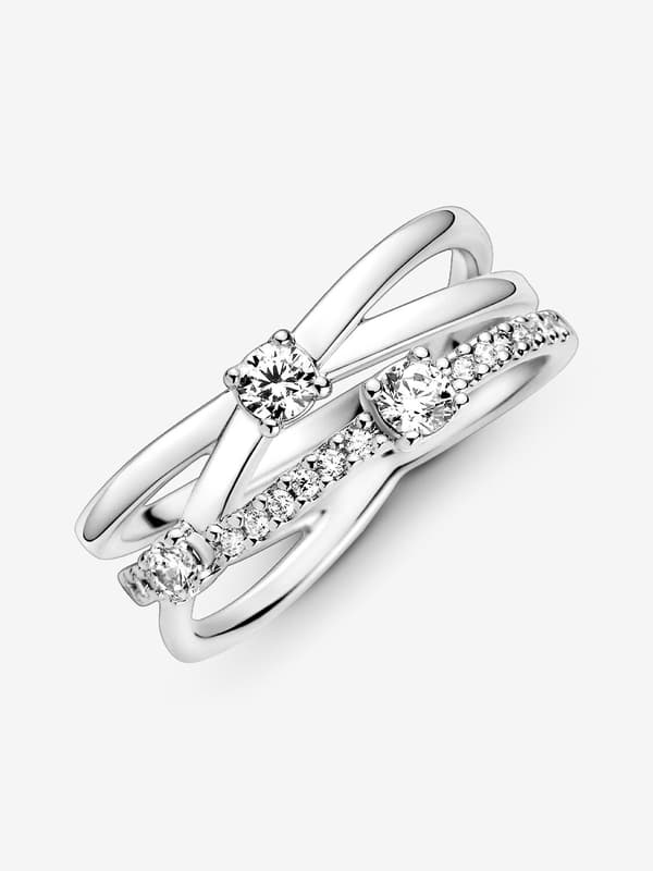 Pandora - Glitrende Trippelbåndsring - Sterlingsølv Circumference: 58mm