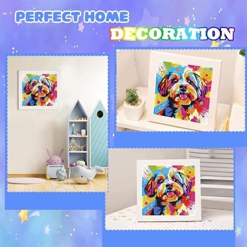 bleihum Hund Diamantkunstsett for barn 8-12 år med ramme (7x7 tommer)