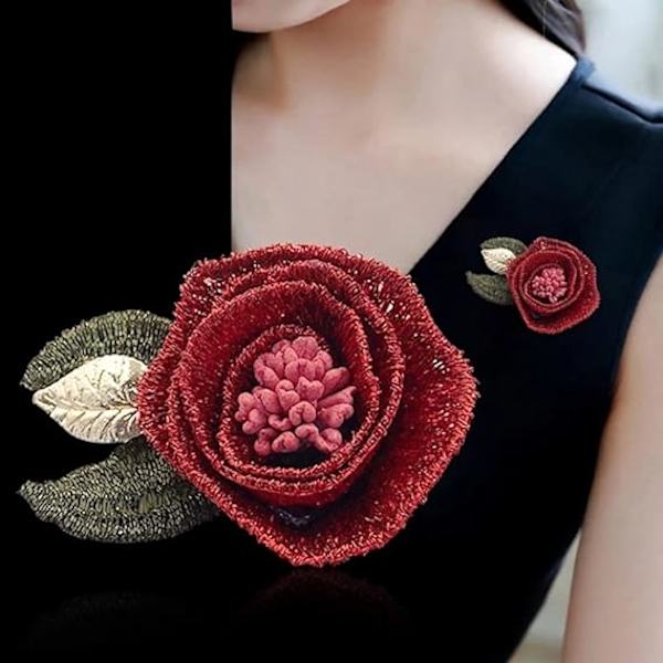Tyg Ros Blommor Brosch Slipstift Pin Badge Broscher Smycken Klänning Sjal Scarf Spänne Gåvor för Kvinnor Tillbehör