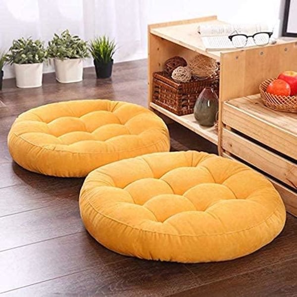 Set of 2 Japanese Cotton Seat Cushion Thick Round Tatami for Yoga, Balcony (Yellow, 42x42x5cm)