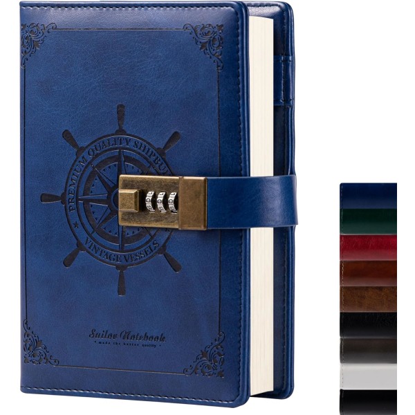 B6 Læder Journal Notebook med Kombinationslås, Rejse Sailor Skrive Dagbog Personlig Planlægger Organisering Som Gave, 7.87 X 5.51 in
