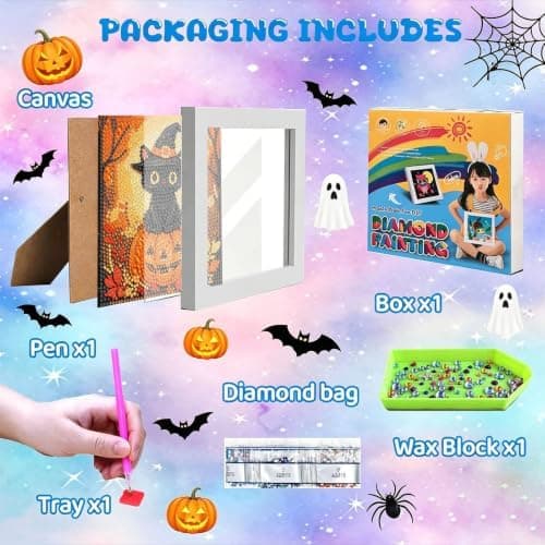bleihum Halloween Diamond Art Kits til børn 8-12 år med ramme 7x7 tommer