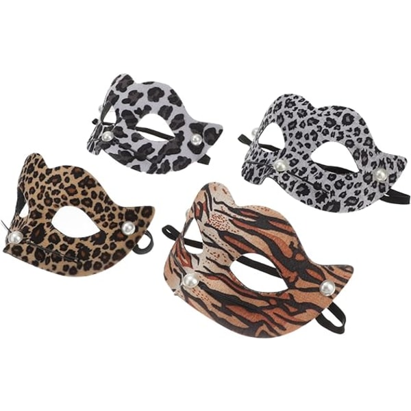 4st leopard pvc mask Halloween mask maskerad mask för kvinnor Halloween spets masker cosplay kostymer maskerad masker mask dekor delikat djur mask