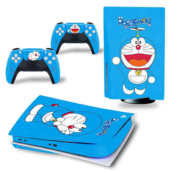Play Station 5 söpö Doraemon-tarra - Yhteensopiva PS5:n kanssa - Kansi konsolin mukauttamiseen - Irrotettava vinyylifilmi - HD-laatu (levy, sininen) Style13