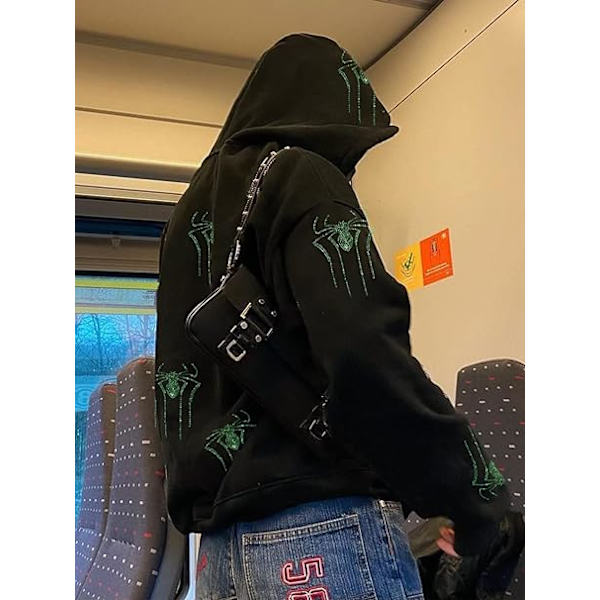 Kvinners Full Zip Up Hoodie Halloween Langærmet Grafisk Jakke Goth Genser Jente Streetwear（Størrelse：M）