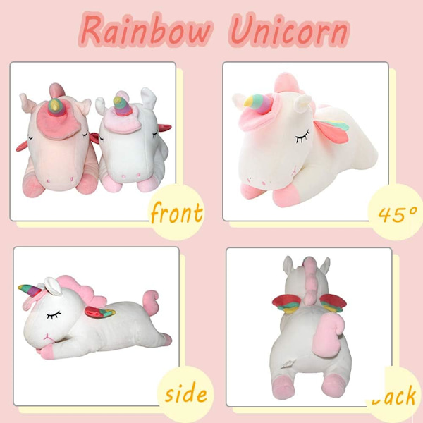 Plys Unicorn Plysdyr Pude Legetøj, 11,8 Tommer Sød Blød Hvid Unicorn Plys Med Regnbue Vinger Gaver Til Piger