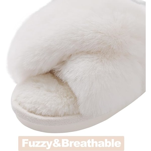 Dames Fuzzy Hjemmesko Krydsbånd Memory Foam Hjemmesko Åben Tå (Størrelse: 7-8)