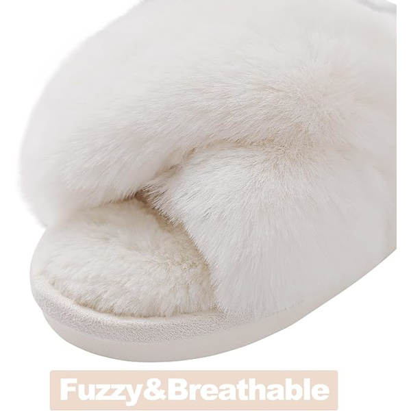 Dames Fuzzy Hjemmesko Krydsbånd Memory Foam Hjemmesko Åben Tå (Størrelse: 9-10)